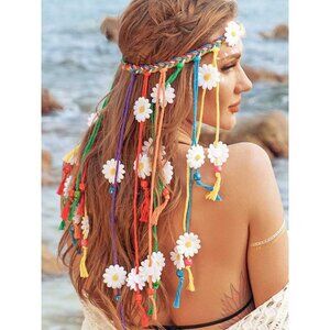 Boho Daisy Headband Rainbow Braided Hairpiece Floral Festival Accessory